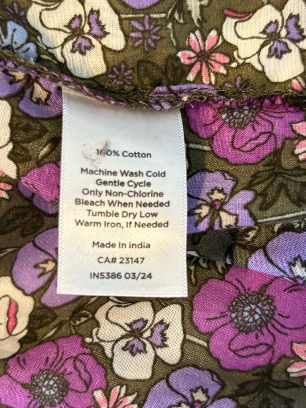 Talbots Floral Button-Front Ruffled Collar Blouse – Purple, Cream & Brown - Picture 9 of 12